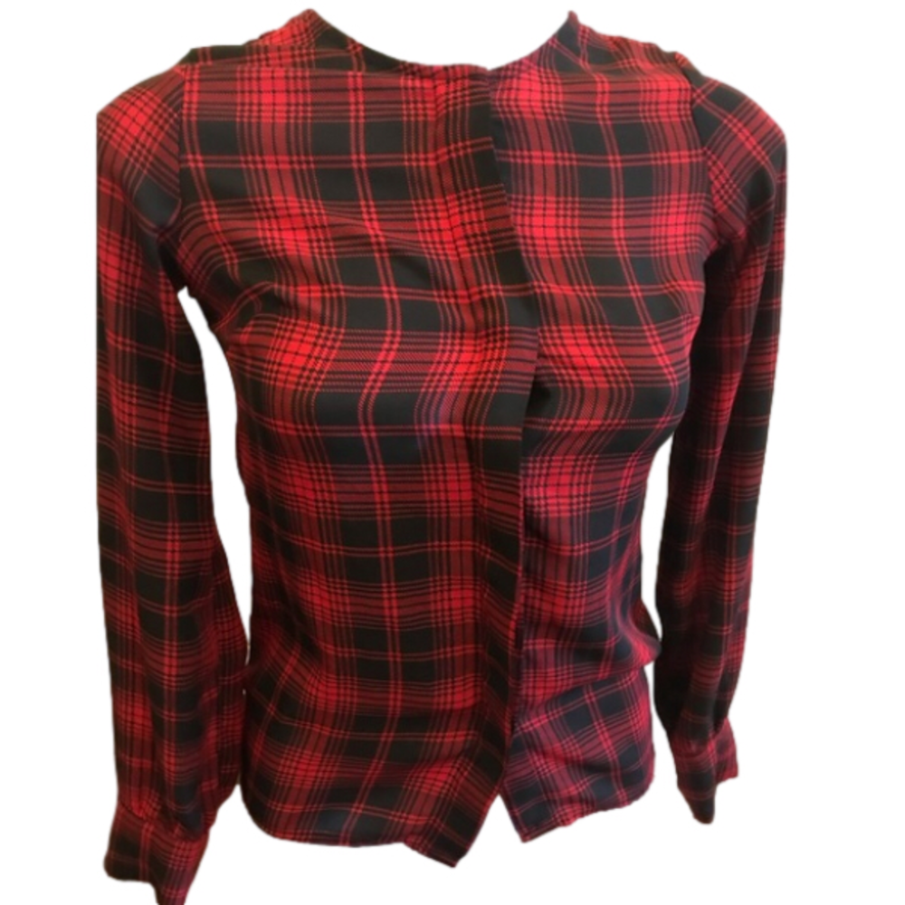 Chameleon Red Black Plaid Long Sleeve Button Down Crewneck Shirt size XS
